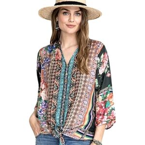 Johnny Was Silk Hari Button Down Blouse Size small